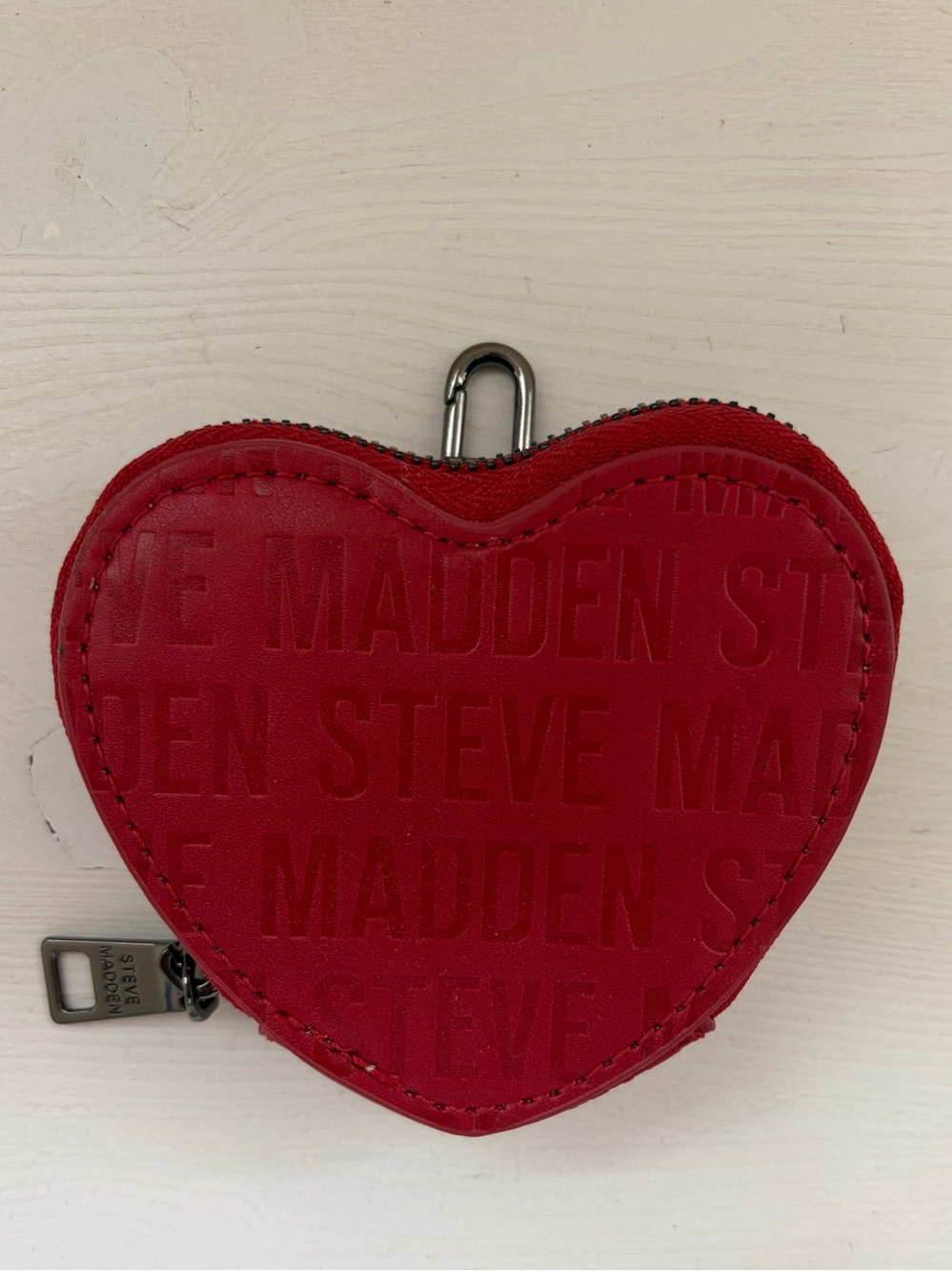 Steve Madden Red Heart Coin Case with Logo Emboss